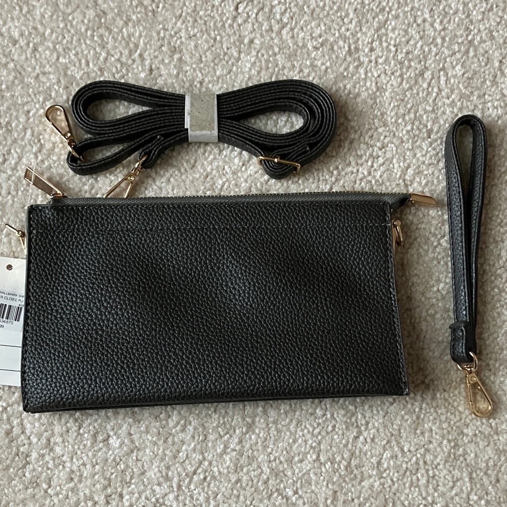 Gray Textured Wristlet with Gold Accents